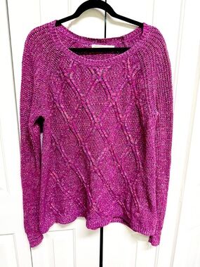 Faded Glory Cable Knit Scoop Neck Sweater - Magenta